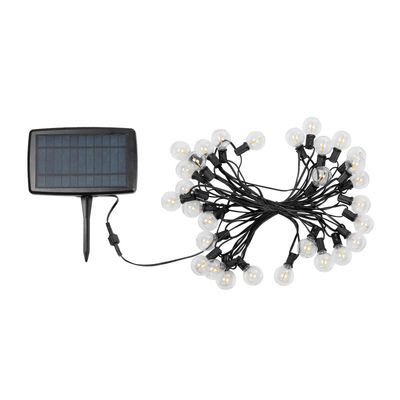 GLOBOSTAR® TWILIGHT 79668 Μοντέρνο Φωτιστικό Κήπου Γιρλάντα 10.5m με 30 Λάμπες & IR Ασύρματο Χειριστήριο LED 18W 1620lm 360° DC 3.7V με Ενσωματωμένο Φωτοβολταϊκό Panel 5.5V 3W & Επαναφορτιζόμενη Μπαταρία Li-ion 3.6V 2x18650 4400mAh Αδιάβροχο IP65 Θερμό Λευκό 2700Κ Dimmable - Sanan SMD Chip - Μαύρο & Διάφανο - Μ1050 x Π4 x Υ7cm - 2 Χρόνια Εγγύηση