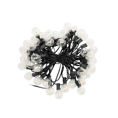 GLOBOSTAR® TWILIGHT 79669 Μοντέρνο Φωτιστικό Κήπου Γιρλάντα 14.5m με 50 Λάμπες LED 30W 2700lm 360° DC 3.6V με Ενσωματωμένο Φωτοβολταϊκό Panel 5.5V 5W & Επαναφορτιζόμενη Μπαταρία Li-ion 3.7V 3x18650 6600mAh Αδιάβροχο IP65 Θερμό Λευκό 2700Κ Dimmable - Sanan SMD Chip - Μαύρο & Διάφανο - Μ1450 x Π4 x Υ7cm - 2 Χρόνια Εγγύηση