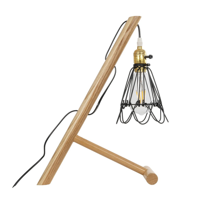 GloboStar® ELMA 999-0239 Μοντέρνο Επιτραπέζιο Φωτιστικό Πορτατίφ Μονόφωτο 1 x E27 IP20 Μπεζ Ξύλο με Μαύρο Μέταλλο - Μ35 x Π20 x Υ43cm