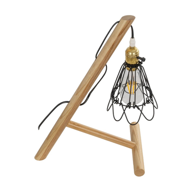 GloboStar® ELMA 999-0239 Μοντέρνο Επιτραπέζιο Φωτιστικό Πορτατίφ Μονόφωτο 1 x E27 IP20 Μπεζ Ξύλο με Μαύρο Μέταλλο - Μ35 x Π20 x Υ43cm