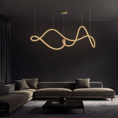 kelvo® GLOW 61668 Μοντέρνο Κρεμαστό Φωτιστικό Οροφής LED 65W 6500lm 360° AC 220-240V IP20 Ρυθμιζόμενο Λευκό CCT με Χειριστήριο από 2700K έως 6000K Dimmable - Lumileds SMD Chip - Χρυσό Πλατίνα & Λευκό Νήμα - Μ150 x Π70 x Υ90cm - 3 Χρόνια Εγγύηση