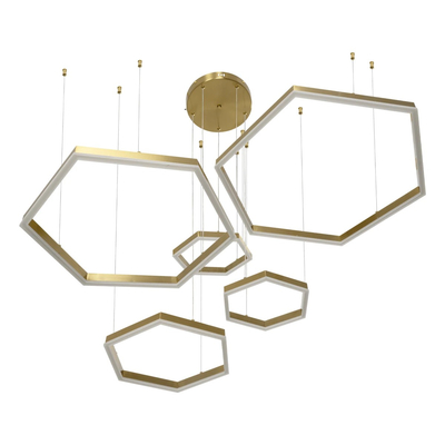 kelvo® LEXAGON 61398 Μοντέρνο Κρεμαστό Φωτιστικό Οροφής LED 120W 12000lm 200° AC 220-240V IP20 Ρυθμιζόμενο Λευκό CCT με Χειριστήριο από 2700K έως 6000K Dimmable - Lumileds SMD Chip - Χρυσό Βούρτσας - Μ110 x Π90 x Υ110cm - 3 Χρόνια Εγγύηση