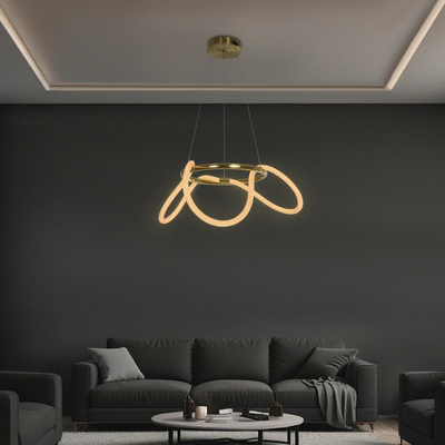 kelvo® GLOW 61658 Μοντέρνο Κρεμαστό Φωτιστικό Οροφής LED 36W 3600lm 360° AC 220-240V IP20 Ρυθμιζόμενο Λευκό CCT με Χειριστήριο από 2700K έως 6000K Dimmable - Lumileds SMD Chip - Χρυσό Πλατίνα & Λευκό Νήμα - Μ70 x Π70 x Υ40cm - 3 Χρόνια Εγγύηση