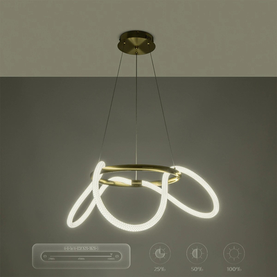 kelvo® GLOW 61658 Μοντέρνο Κρεμαστό Φωτιστικό Οροφής LED 36W 3600lm 360° AC 220-240V IP20 Ρυθμιζόμενο Λευκό CCT με Χειριστήριο από 2700K έως 6000K Dimmable - Lumileds SMD Chip - Χρυσό Πλατίνα & Λευκό Νήμα - Μ70 x Π70 x Υ40cm - 3 Χρόνια Εγγύηση