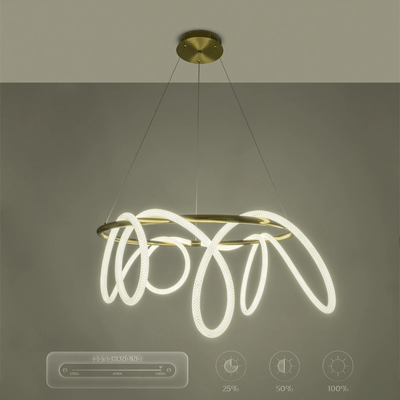 kelvo® GLOW 61660 Μοντέρνο Κρεμαστό Φωτιστικό Οροφής LED 69W 6900lm 360° AC 220-240V IP20 Ρυθμιζόμενο Λευκό CCT με Χειριστήριο από 2700K έως 6000K Dimmable - Lumileds SMD Chip - Χρυσό Πλατίνα & Λευκό Νήμα - Μ100 x Π100 x Υ40cm - 3 Χρόνια Εγγύηση