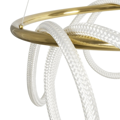 kelvo® GLOW 61660 Μοντέρνο Κρεμαστό Φωτιστικό Οροφής LED 69W 6900lm 360° AC 220-240V IP20 Ρυθμιζόμενο Λευκό CCT με Χειριστήριο από 2700K έως 6000K Dimmable - Lumileds SMD Chip - Χρυσό Πλατίνα & Λευκό Νήμα - Μ100 x Π100 x Υ40cm - 3 Χρόνια Εγγύηση