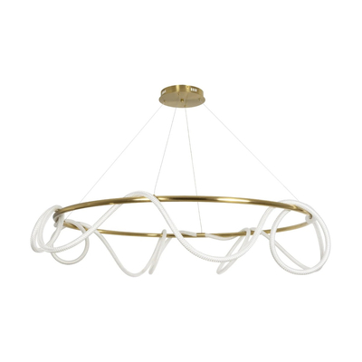 kelvo® GLOW 61661 Μοντέρνο Κρεμαστό Φωτιστικό Οροφής LED 100W 10000lm 360° AC 220-240V IP20 Ρυθμιζόμενο Λευκό CCT με Χειριστήριο από 2700K έως 6000K Dimmable - Lumileds SMD Chip - Χρυσό Πλατίνα & Λευκό Νήμα - Μ150 x Π150 x Υ100cm - 3 Χρόνια Εγγύηση