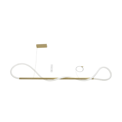 kelvo® GLOW 61662 Μοντέρνο Κρεμαστό Φωτιστικό Οροφής LED 34W 3400lm 360° AC 220-240V IP20 Ρυθμιζόμενο Λευκό CCT με Χειριστήριο από 2700K έως 6000K Dimmable - Lumileds SMD Chip - Χρυσό Πλατίνα & Λευκό Νήμα - Μ140 x Π40 x Υ30cm - 3 Χρόνια Εγγύηση