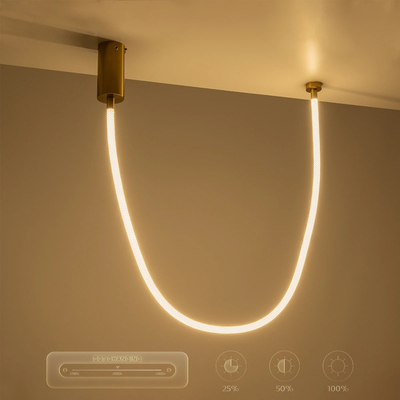 kelvo® GLOW 61666 Μοντέρνο Κρεμαστό Φωτιστικό Οροφής LED 27W 2700lm 360° AC 220-240V IP20 Ρυθμιζόμενο Λευκό CCT με Χειριστήριο από 2700K έως 6000K Dimmable - Lumileds SMD Chip - Χρυσό Πλατίνα & Λευκό Νήμα - Μ90 x Π9 x Υ95cm - 3 Χρόνια Εγγύηση