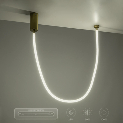 kelvo® GLOW 61666 Μοντέρνο Κρεμαστό Φωτιστικό Οροφής LED 27W 2700lm 360° AC 220-240V IP20 Ρυθμιζόμενο Λευκό CCT με Χειριστήριο από 2700K έως 6000K Dimmable - Lumileds SMD Chip - Χρυσό Πλατίνα & Λευκό Νήμα - Μ90 x Π9 x Υ95cm - 3 Χρόνια Εγγύηση