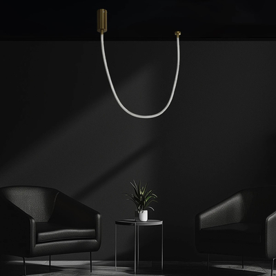 kelvo® GLOW 61666 Μοντέρνο Κρεμαστό Φωτιστικό Οροφής LED 27W 2700lm 360° AC 220-240V IP20 Ρυθμιζόμενο Λευκό CCT με Χειριστήριο από 2700K έως 6000K Dimmable - Lumileds SMD Chip - Χρυσό Πλατίνα & Λευκό Νήμα - Μ90 x Π9 x Υ95cm - 3 Χρόνια Εγγύηση