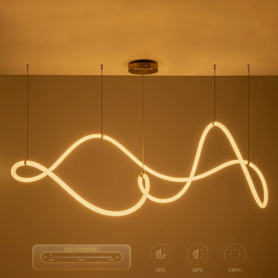 kelvo® GLOW 61668 Μοντέρνο Κρεμαστό Φωτιστικό Οροφής LED 65W 6500lm 360° AC 220-240V IP20 Ρυθμιζόμενο Λευκό CCT με Χειριστήριο από 2700K έως 6000K Dimmable - Lumileds SMD Chip - Χρυσό Πλατίνα & Λευκό Νήμα - Μ150 x Π70 x Υ90cm - 3 Χρόνια Εγγύηση