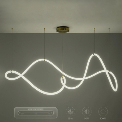 kelvo® GLOW 61668 Μοντέρνο Κρεμαστό Φωτιστικό Οροφής LED 65W 6500lm 360° AC 220-240V IP20 Ρυθμιζόμενο Λευκό CCT με Χειριστήριο από 2700K έως 6000K Dimmable - Lumileds SMD Chip - Χρυσό Πλατίνα & Λευκό Νήμα - Μ150 x Π70 x Υ90cm - 3 Χρόνια Εγγύηση