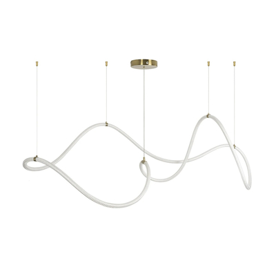 kelvo® GLOW 61668 Μοντέρνο Κρεμαστό Φωτιστικό Οροφής LED 65W 6500lm 360° AC 220-240V IP20 Ρυθμιζόμενο Λευκό CCT με Χειριστήριο από 2700K έως 6000K Dimmable - Lumileds SMD Chip - Χρυσό Πλατίνα & Λευκό Νήμα - Μ150 x Π70 x Υ90cm - 3 Χρόνια Εγγύηση