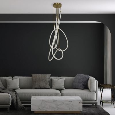 kelvo® GLOW 61671 Μοντέρνο Φωτιστικό Οροφής LED 85W 8500lm 360° AC 220-240V IP20 Ρυθμιζόμενο Λευκό CCT με Χειριστήριο από 2700K έως 6000K Dimmable - Lumileds SMD Chip - Χρυσό Πλατίνα & Λευκό Νήμα - Μ100 x Π100 x Υ140cm - 3 Χρόνια Εγγύηση