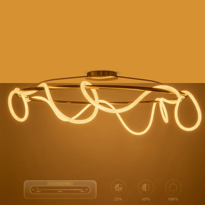 kelvo® GLOW 61675 Μοντέρνο Φωτιστικό Οροφής LED 89W 8900lm 360° AC 220-240V IP20 Ρυθμιζόμενο Λευκό CCT με Χειριστήριο από 2700K έως 6000K Dimmable - Lumileds SMD Chip - Χρυσό Πλατίνα & Λευκό Νήμα - Μ150 x Π150 x Υ30cm - 3 Χρόνια Εγγύηση