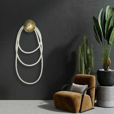 kelvo® GLOW 61677 Μοντέρνο Φωτιστικό Τοίχου - Απλίκα LED 60W 6000lm 360° AC 220-240V IP20 Ρυθμιζόμενο Λευκό CCT με Χειριστήριο από 2700K έως 6000K Dimmable - Lumileds SMD Chip - Χρυσό Πλατίνα & Λευκό Νήμα - Μ40 x Π15 x Υ110cm - 3 Χρόνια Εγγύηση