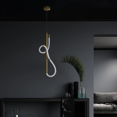 kelvo® GLOW 61681 Μοντέρνο Κρεμαστό Φωτιστικό Οροφής LED 24W 2400lm 360° AC 220-240V IP20 Ρυθμιζόμενο Λευκό CCT με On/Off 2700K/4500K/6000K - Lumileds SMD Chip - Χρυσό Πλατίνα & Λευκό Νήμα - Μ30 x Π17 x Υ66cm - 3 Χρόνια Εγγύηση