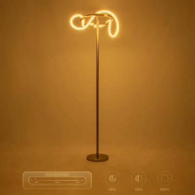 kelvo® GLOW 61687 Μοντέρνο Επιδαπέδιο Φωτιστικό LED 30W 3000lm 360° AC 220-240V IP20 Ρυθμιζόμενο Λευκό CCT με Αφή 2700K/4500K/6000K Dimmable - Lumileds SMD Chip - Χρυσό Πλατίνα & Λευκό Νήμα - Μ45 x Π45 x Υ160cm - 3 Χρόνια Εγγύηση