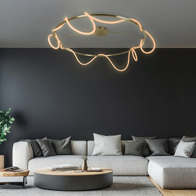 kelvo® GLOW 61675 Μοντέρνο Φωτιστικό Οροφής LED 89W 8900lm 360° AC 220-240V IP20 Ρυθμιζόμενο Λευκό CCT με Χειριστήριο από 2700K έως 6000K Dimmable - Lumileds SMD Chip - Χρυσό Πλατίνα & Λευκό Νήμα - Μ150 x Π150 x Υ30cm - 3 Χρόνια Εγγύηση