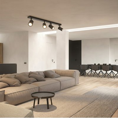 kelvo® SPOTA KLV-101-0140 Μοντέρνο Κινούμενο Φωτιστικό Σποτ Οροφής με Ντουί 4 x GU10 90° AC 220-240V IP20 - Μαύρο Ματ - Μ64 x Π6 x Υ14cm