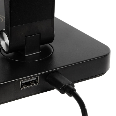 GLOBOSTAR® TEBLA 60482 Μοντέρνο Επιτραπέζιο Φωτιστικό Γραφείου με Ασύρματη Φόρτιση 5W 1A LED 5W 500lm 120° AC 220-240V IP20 Ρυθμιζόμενο Λευκό CCT με Αφή 2700K/4500K/6000K Dimmable - Bridgelux SMD Chip - Μαύρο - Μ11 x Π31 x Υ52cm - 2 Χρόνια Εγγύηση