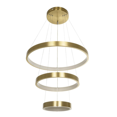 GLOBOSTAR® NEMESIS TRIO 61169-DECO Μοντέρνο Κρεμαστό Φωτιστικό Οροφής LED 100W 12123lm 360° AC 220-240V IP20 Ρυθμιζόμενο Λευκό CCT με Χειριστήριο από 2700K έως 6000K Dimmable - Lumileds SMD Chip - Χρυσό Βούρτσας - Μ60 x Π60 x Υ60cm - 3 Χρόνια Εγγύηση