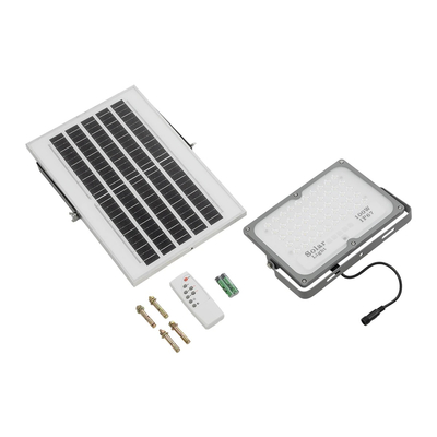 GLOBOSTAR® LUMOVOX 73067 Προβολέας LED 100W 5000lm 120° DC 5V με Φωτοβολταϊκό Panel 5V 8W & Επαναφορτιζόμενη Μπαταρία Li-ion 3.2V 5000mAh Αδιάβροχο IP67 Ψυχρό Λευκό 6000K - 120 x SMD2835 Sanan Chip - Γκρι Ανθρακί - Μ25 x Π5.5 x Υ17.5cm - 2 Χρόνια Εγγύηση