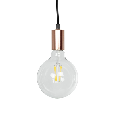 GLOBOSTAR® WHIP 77665 Μοντέρνο DIY Φωτιστικό με Υφασμάτινο Καλώδιο, Ντουί 1 x E27, Διακόπτη On/Off & Πρίζα AC 220-240V IP20 - Μαύρο & Ροζ Χρυσό - Μ150 x Π4 x Υ4cm