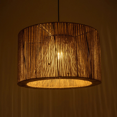 GLOBOSTAR® ZYLINDER 205-0022 Boho Κρεμαστό Φωτιστικό Οροφής με Ντουί 1 x E27 AC 220-240V IP20 - Μπεζ - M50 x Π50 x Υ32cm