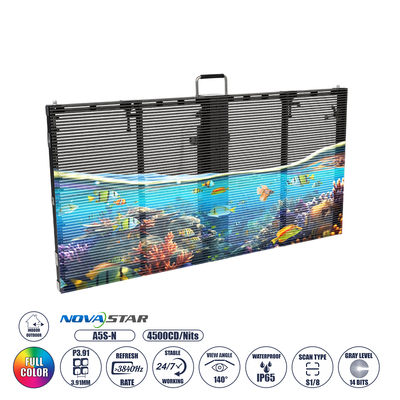 GLOBOSTAR® TRUEVIEW 41006 Διάφανη Οθόνη Video Wall P3.91 Καμπίνα 100x50cm LED 130W 3840Hz 32768 Dots ≥4500cd/㎡ Nits AC 220-240V Εξωτερικού Χώρου IP65 Full Color S1/8 14Bits - Κάρτα NovaStar A5S-N - Nationstar SMD1921 & Yuanchi Driver - Μ100 x Π8 x Υ50cm - 2 Χρόνια Εγγύηση