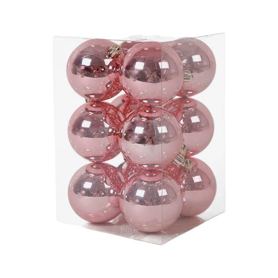Σετ Χριστουγεννιάτικες μπάλες - 8cm - 12pcs - 326062 - Pink