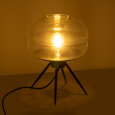 GloboStar® JAVAN 999-0036 Μοντέρνο Επιτραπέζιο Φωτιστικό Πορτατίφ Μονόφωτο 1 x E27 IP20 Διάφανο Γυαλί με Μαύρο Μέταλλο - Μ30 x Π30 x Υ19cm
