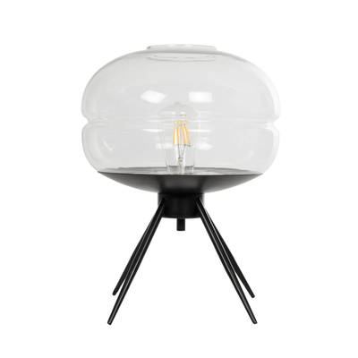 GloboStar® JAVAN 999-0036 Μοντέρνο Επιτραπέζιο Φωτιστικό Πορτατίφ Μονόφωτο 1 x E27 IP20 Διάφανο Γυαλί με Μαύρο Μέταλλο - Μ30 x Π30 x Υ19cm