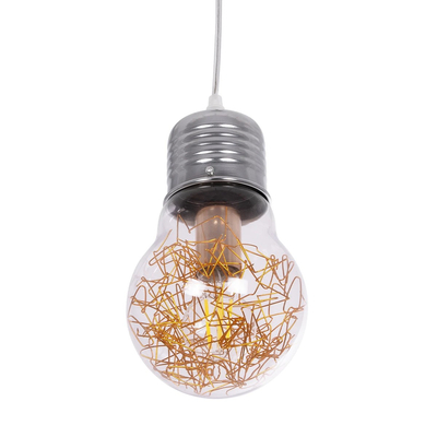 GLOBOSTAR® LAMP 999-0056 Μοντέρνο Κρεμαστό Φωτιστικό Οροφής με Ντουί 1 x E27 AC 220-240V IP20 - Διάφανο, Χρυσό & Ασημί - Μ15 x Π15 x Υ27cm