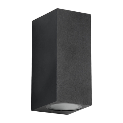 kelvo® BURANO KLV-101-0021 Φωτιστικό Τοίχου / Απλίκα για 2 Λάμπες MR16 με Ντουί GU10 AC 220-240V Αδιάβροχο IP65 - Μαύρο Ματ - Μ8 x Π8 x Υ15cm