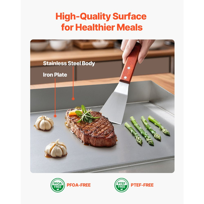 Ηλεκτρική πλάκα ψησίματος VEVOR Commercial, 535 x 300 mm, 3200W, Ρυθμιζόμενη θερμοκρασία 50-300°C, Επιτραπέζια σχάρα από ανοξείδωτο χάλυβα με 2 σπάτουλες, 2 βούρτσες και 4 υποπόδια, για μπριζόλα και τηγανίτες