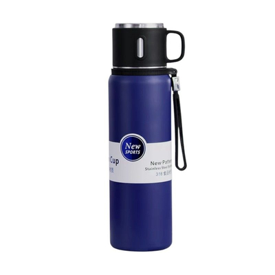 Φορητό παγούρι-θερμός με κούπα - 600ml - 312598 - Blue