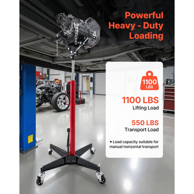 Υδραυλικός γρύλος μετάδοσης κίνησης VEVOR, ανυψωτική ικανότητα 1100 λίβρες / 0,5 τόνοι, τηλεσκοπικός γρύλος μετάδοσης κίνησης με πεντάλ ποδιού, περιστρεφόμενος τροχός 360°, ύψος ανύψωσης 127-202 cm, ανυψωτικός βραχίονας για γκαράζ/καταστήματα