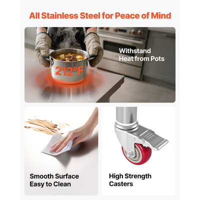 Τραπέζι VEVOR από ανοξείδωτο ατσάλι, τραπέζι εργασίας προετοιμασίας φαγητού 60 x 90 cm με ρόδες, τραπέζι προετοιμασίας κουζίνας με ρυθμιζόμενους σταθμούς εργασίας κάτω από ράφι για επαγγελματική κουζίνα, εστιατόριο, ξενοδοχείο και γκαράζ, εξωτερικού χώρου