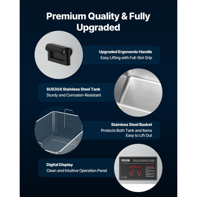 VEVOR 50L Υπερήχων Καθαριστικό, Επαγγελματικό Υπερήχων Καθαριστικό με Καλάθι Καθαρισμού & Ψηφιακή Οθόνη, Μεγάλο Ανοξείδωτο Μηχανή Καθαρισμού 840W με Τροχούς για Βιομηχανικά Ανταλλακτικά, Καρμπυρατέρ
