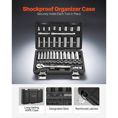 Σετ καρυδάκια VEVOR, 44 τεμάχια, Σετ καρυδάκια και καστάνιας 9,5 mm, SAE και μετρικά, βαθιά και ρηχά, κιτ εργαλείων μηχανικού με αξεσουάρ και θήκη αποθήκευσης, κράμα χάλυβα CR-V, για επισκευή αυτοκινήτων