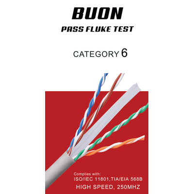 BUON 200 UTP CAT6 CABLE WITH PASS FLUKE TEST CU 0.56MM 23AWG CU 100M  FLUKE Channel 90-100M (ΚΑΘΑΡΟΣ ΧΑΛΚΟΣ) - BUON200