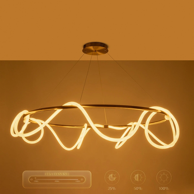 kelvo® GLOW KLV-101-0165 Κρεμαστό Φωτιστικό Οροφής LED 100W 10000lm 360° AC 220-240V IP20 Ρυθμιζόμενο Λευκό CCT με Χειριστήριο από 2700K έως 6000K Dimmable - Lumileds SMD Chip - Χρυσό Πλατίνα - Μ150 x Π150 x Υ100cm - 3 Χρόνια Εγγύηση