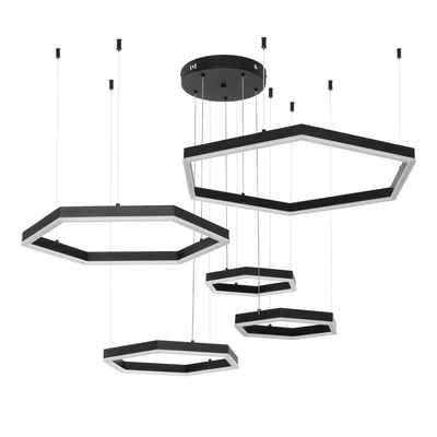 kelvo® LEXAGON KLV-101-0179 Κρεμαστό Φωτιστικό Οροφής LED 120W 12000lm 200° AC 220-240V IP20 Ρυθμιζόμενο Λευκό CCT με Χειριστήριο από 2700K έως 6000K Dimmable - Lumileds SMD Chip - Μαύρο Ματ - Μ110 x Π90 x Υ110cm - 3 Χρόνια Εγγύηση