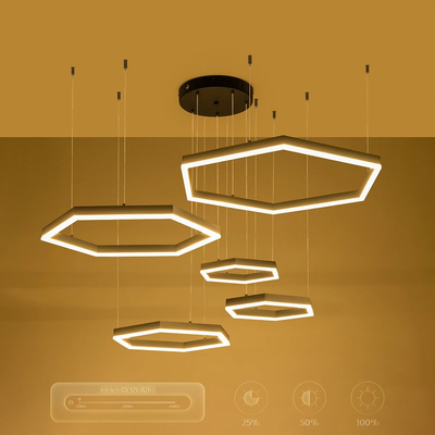 kelvo® LEXAGON KLV-101-0179 Κρεμαστό Φωτιστικό Οροφής LED 120W 12000lm 200° AC 220-240V IP20 Ρυθμιζόμενο Λευκό CCT με Χειριστήριο από 2700K έως 6000K Dimmable - Lumileds SMD Chip - Μαύρο Ματ - Μ110 x Π90 x Υ110cm - 3 Χρόνια Εγγύηση