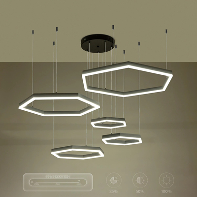 kelvo® LEXAGON KLV-101-0179 Κρεμαστό Φωτιστικό Οροφής LED 120W 12000lm 200° AC 220-240V IP20 Ρυθμιζόμενο Λευκό CCT με Χειριστήριο από 2700K έως 6000K Dimmable - Lumileds SMD Chip - Μαύρο Ματ - Μ110 x Π90 x Υ110cm - 3 Χρόνια Εγγύηση