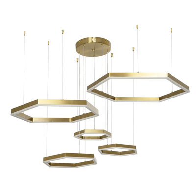 kelvo® LEXAGON KLV-101-0180 Κρεμαστό Φωτιστικό Οροφής LED 120W 12000lm 200° AC 220-240V IP20 Ρυθμιζόμενο Λευκό CCT με Χειριστήριο από 2700K έως 6000K Dimmable - Lumileds SMD Chip - Χρυσό Πλατίνα - Μ110 x Π90 x Υ110cm - 3 Χρόνια Εγγύηση