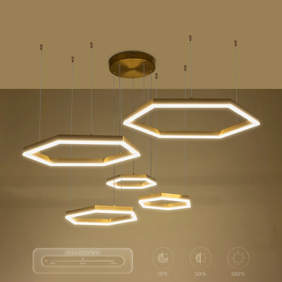 kelvo® LEXAGON KLV-101-0180 Κρεμαστό Φωτιστικό Οροφής LED 120W 12000lm 200° AC 220-240V IP20 Ρυθμιζόμενο Λευκό CCT με Χειριστήριο από 2700K έως 6000K Dimmable - Lumileds SMD Chip - Χρυσό Πλατίνα - Μ110 x Π90 x Υ110cm - 3 Χρόνια Εγγύηση