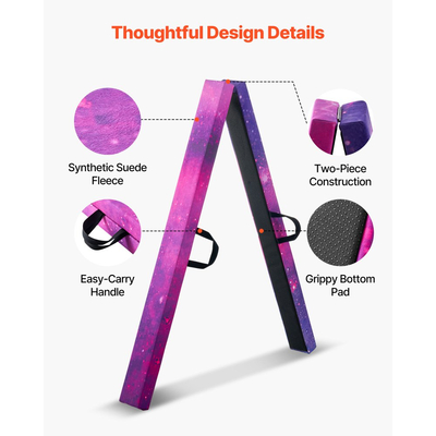 VEVOR 8FT Πτυσσόμενη Δοκός Ισορροπίας για Παιδιά, Σταθερή Δοκός Γυμναστικής με Υποστήριξη 136,1KG με Αντιολισθητικό Χαλί, Εξοπλισμός Γυμναστικής με Ξύλινο Πυρήνα με Αντιολισθητικό Πάτο & Τσάντα Μεταφοράς για Γυμναστήριο στο Σπίτι, Galaxy